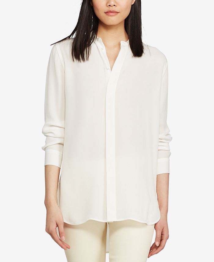 Polo Ralph Lauren Banded-Collar Silk Shirt - Macy's