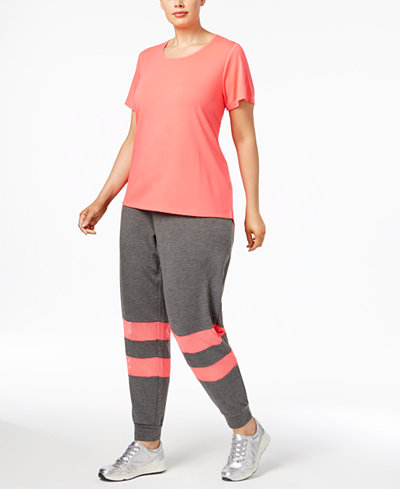 Material Girl Active Plus Size Strappy-Back Top & Mesh-Trim Jogger Pants, Only at Macy's