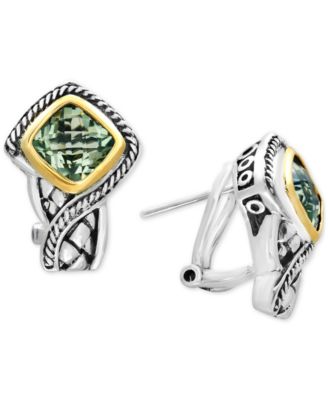 EFFY Collection - Green Quartz Stud Earrings (3 ct. t.w.) in Sterling Silver and 18k Gold