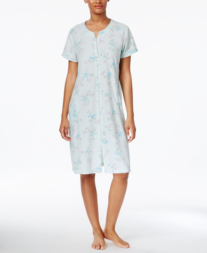 Miss Elaine ZipFront Printed Stretch Terry Short Robe Macy's