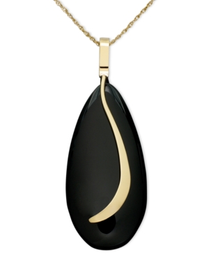 image of 14k Gold Necklace, Onyx Almond Sweep Pendant