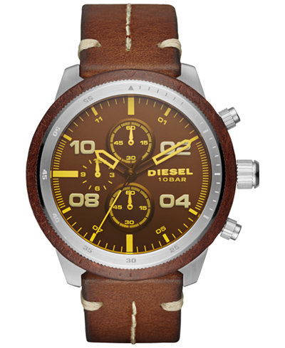 Diesel Men's Chronograph Brown Leather Strap Watch 50x53mm DZ4440