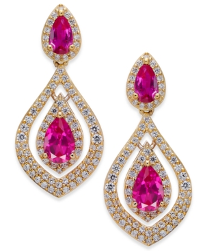 image of Sapphire (1-1/2 ct. t.w.) & Diamond (3/4 ct. t.w.) Drop Earrings in 14k Gold