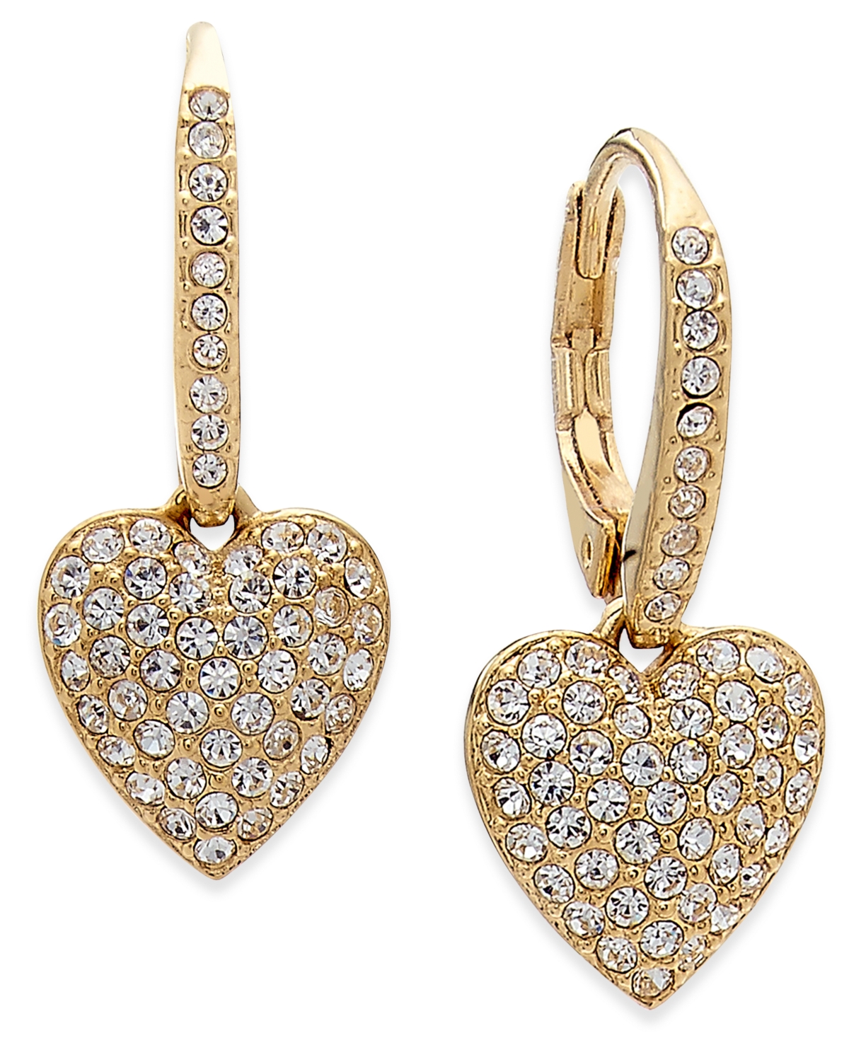 Pave Heart Drop Earrings, Created for Macy's - Rose Gold