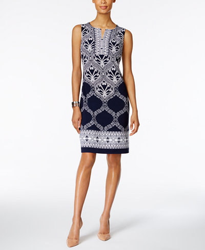 JM Collection Printed Split-Neck Sheath Dress, Only at Macy's
