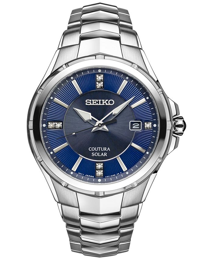 Seiko Men's Solar Coutura Diamond Accent Stainless Steel Bracelet Watch  42mm SNE443 & Reviews - All Fine Jewelry - Jewelry & Watches - Macy's