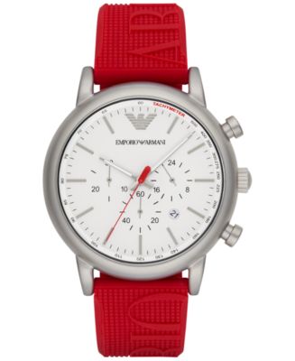Emporio Armani Men's Chronograph Red Silicone Strap Watch 46mm AR11021 ...