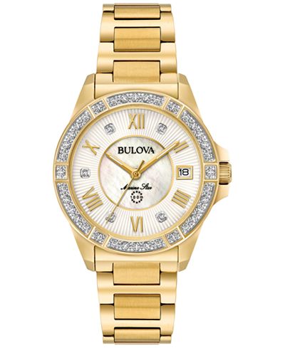 Bulova Women's Marine Star Diamond Accent Gold-Tone Stainless Steel Bracelet Watch 32mm 98R235