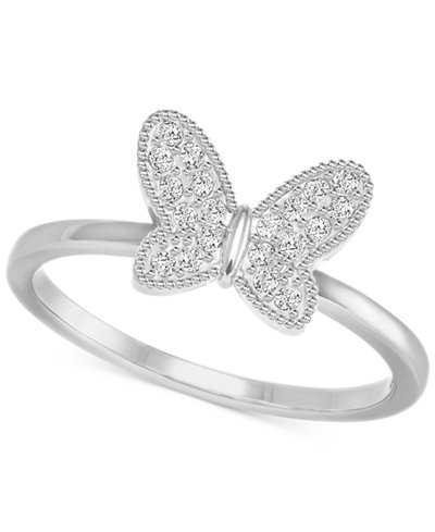 Swarovski Silver-Tone Pavé Butterfly Ring