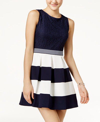 Speechless Juniors' Lace Colorblocked Fit & Flare Dress