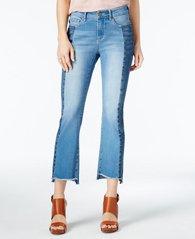 WILLIAM RAST Cropped Frayed Two-Tone Flared Jeans