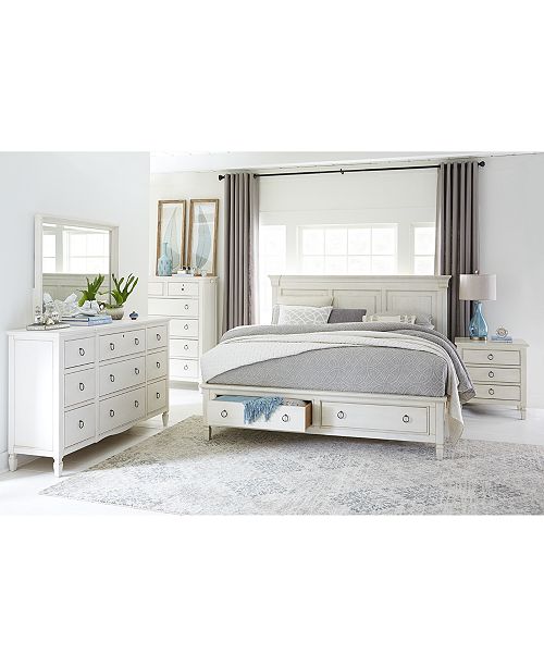 Sag Harbor White Bedroom Furniture Collection 3 Piece Set King Storage Platform Bed Dresser Nightstand