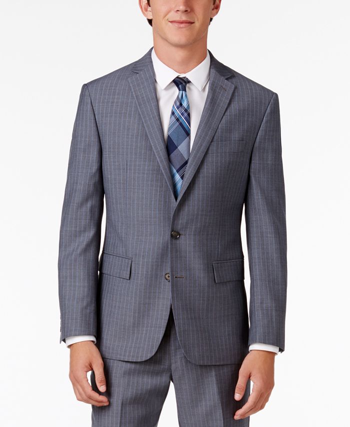 Ryan Seacrest Distinction Men's Slim-Fit Gray/Blue Double Stripe Suit ...