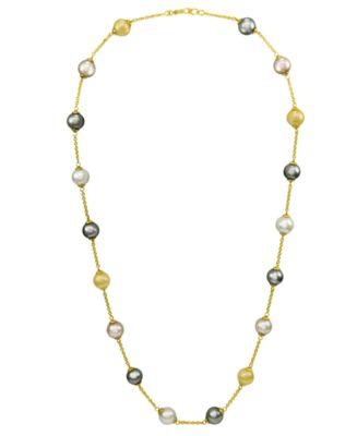 Majorica Pearl Necklace, 18k Gold over Sterling Silver Multicolor