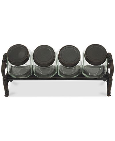 Glass Jars with Cast Iron Lids and Rack, Set of 5