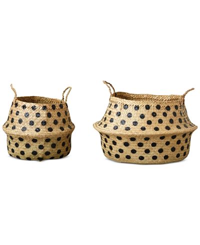 Round Dotted Wicker Collapsible Baskets, Set of 2