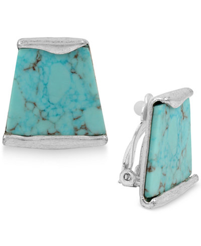 Robert Lee Morris Soho Silver-Tone Turquoise-Look Stone Clip-On Stud Earrings