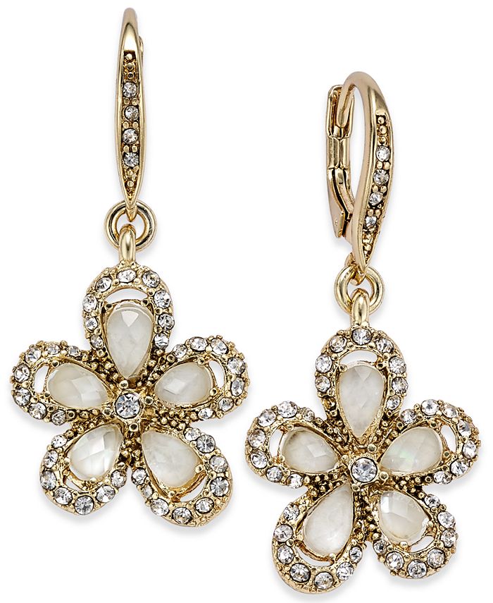 Anne Klein Gold-Tone Crystal Flower Drop Earrings - Macy's