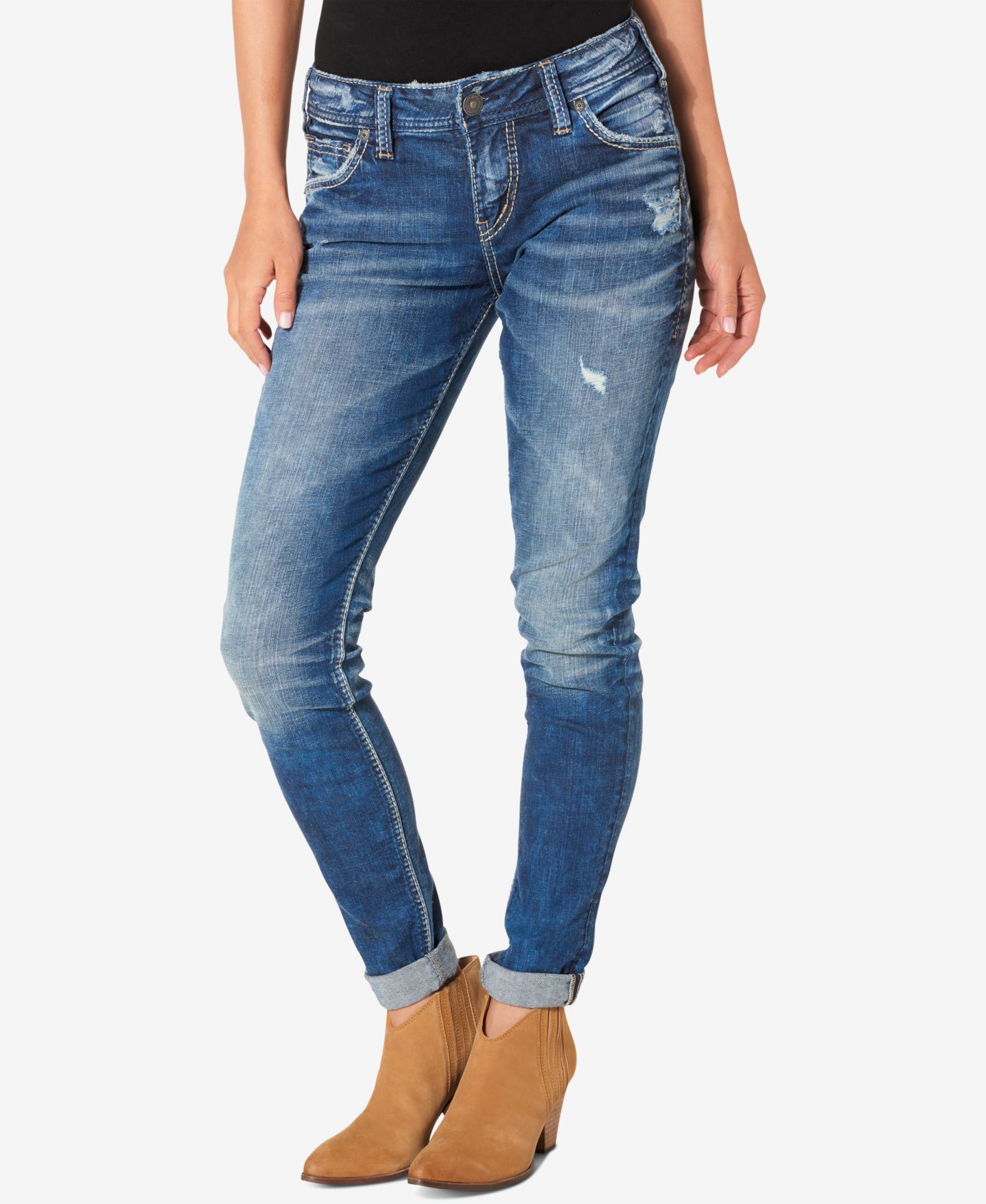 Женские джинсы Silver Jeans Co. Mid Rise Distressed Girlfriend, цвет: Индиго — фото 1