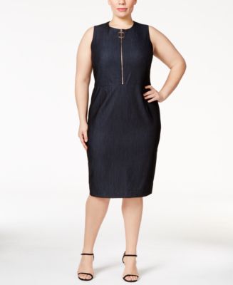 Calvin Klein Plus Size Zip-Front Sheath Dress - Dresses - Women - Macy&#39;s