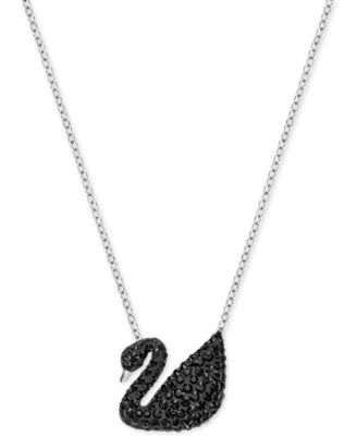 Two-Tone Black Pav&eacute; Iconic Swan Pendant Necklace 