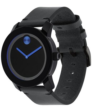 Movado - Men's Swiss Bold Black Leather Strap Watch 42mm 3600307