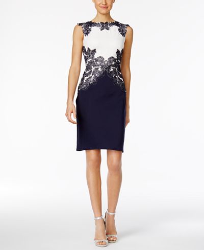 Tadashi Shoji Lace-Trim Scuba Dress