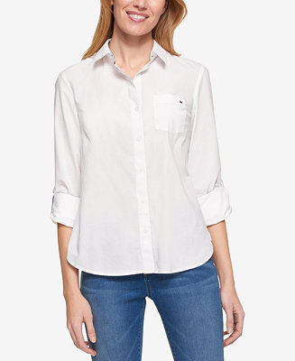 Dripping vurdere Array af Tommy Hilfiger Women's Cotton Roll-Tab Button-Up Shirt - Macy's
