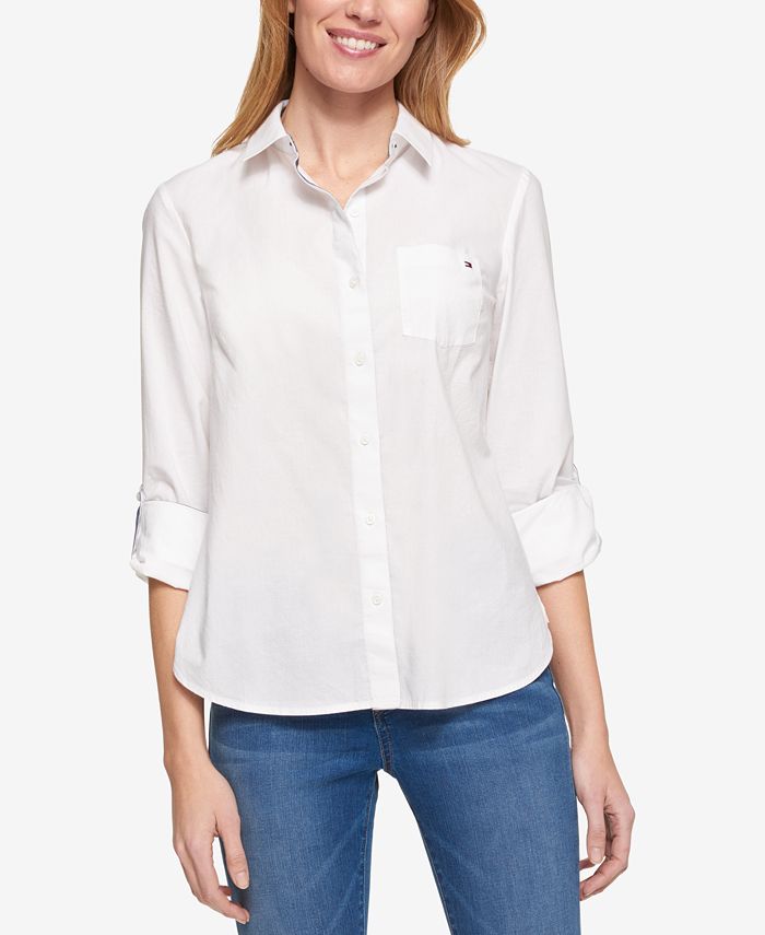 Tommy Hilfiger Women's Cotton Roll-Tab Shirt - Macy's