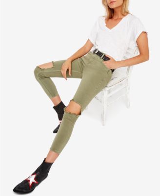 Free People - Cotton Ripped Medium Blue Wash Skinny Jeans