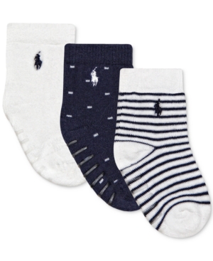 Shop Polo Ralph Lauren Ralph Lauren Baby Boys Logo Cushioned Crew Socks, Pack Of 3 In Navy