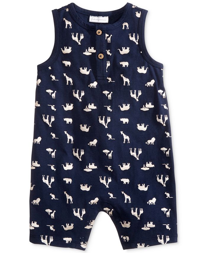 First Impressions Safari-Print Cotton Romper, Baby Boys, Created for ...