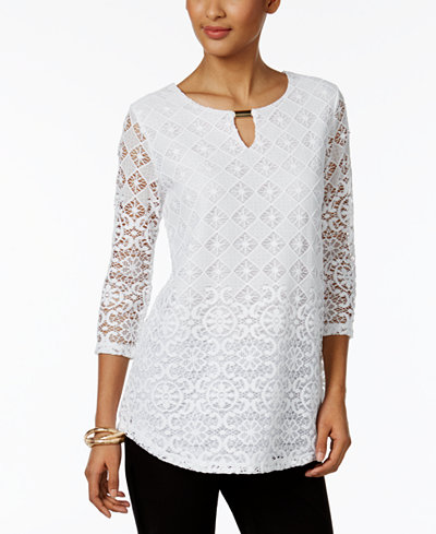 JM Collection Petite Lace Keyhole Tunic, Only at Macy's