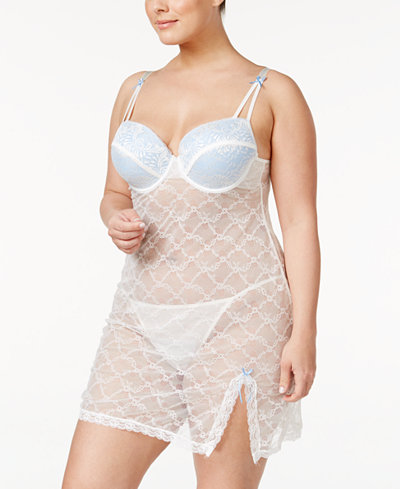 Inspire Psyche Terry Plus Size Sheer Lace Chemise and Thong IPTS058