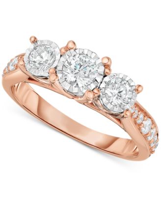 TruMiracle Diamond Three Stone Engagement Ring (1 ct. t.w.) in 14k White Gold - Rose Gold