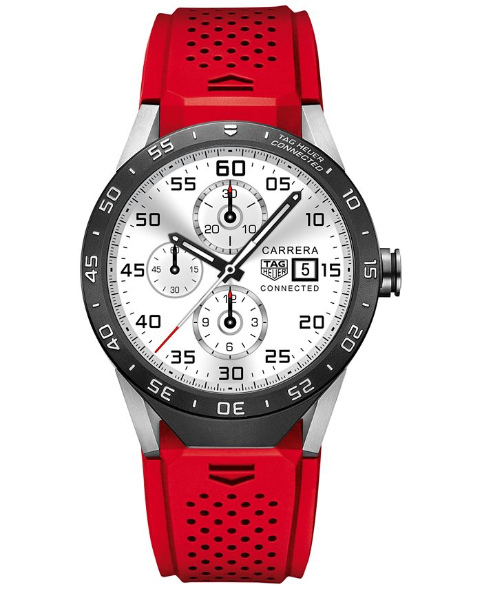 TAG Heuer Men's Connected  Carrera Red Rubber Strap Smart Watch 46mm   & Reviews - Macy's