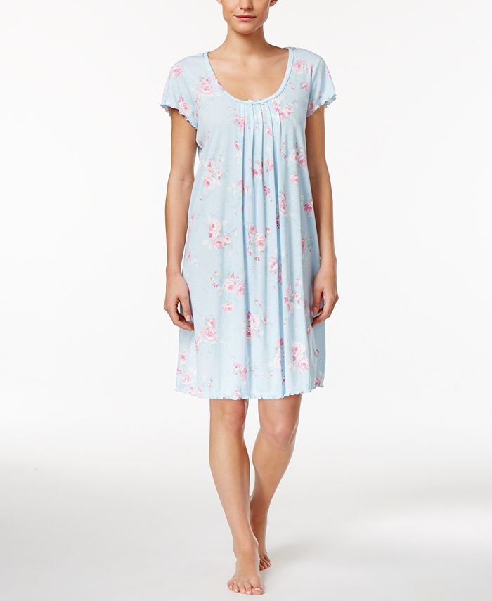 Miss Elaine Tucked Front Floral Print Knit Nightgown Macy s
