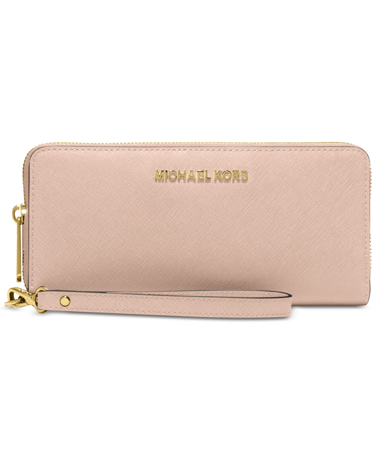 Shop Michael Kors Jet Set Travel Continental Wallet In Soft Pink,gold