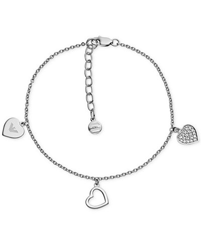 Emporio Armani Sterling Silver Pavé Heart Charm Bracelet