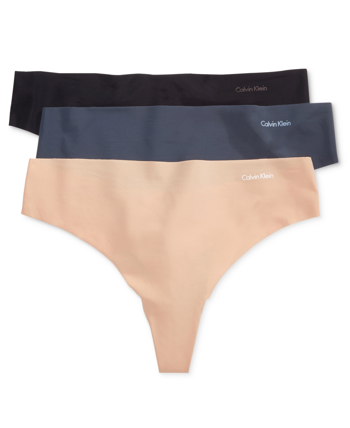 Shop Calvin Klein Women's Invisibles 3-pack Thong Underwear Qd3558 In Speak Easy,light Caramel,black