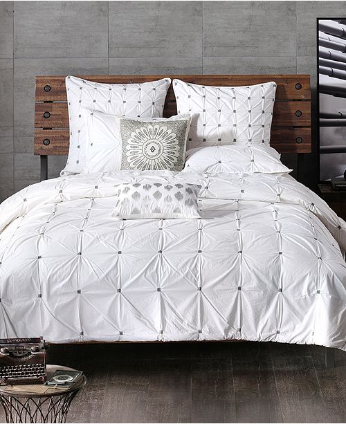 Ink Ivy Masie Cotton Percale Embroidered Ruched Full Queen Duvet