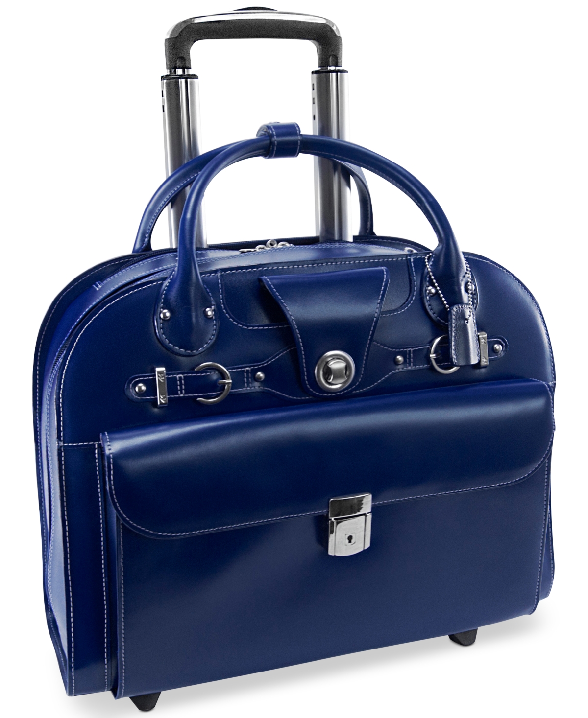 Edgebrook Leather Wheeled Laptop Briefcase - Navy