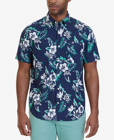 Nautica Men's Classic-Fit Floral Palm Print Short-Sleeve Shirt - Casual ...