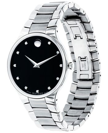 Movado Unisex Swiss Serio Diamond Accent Stainless Steel Bracelet