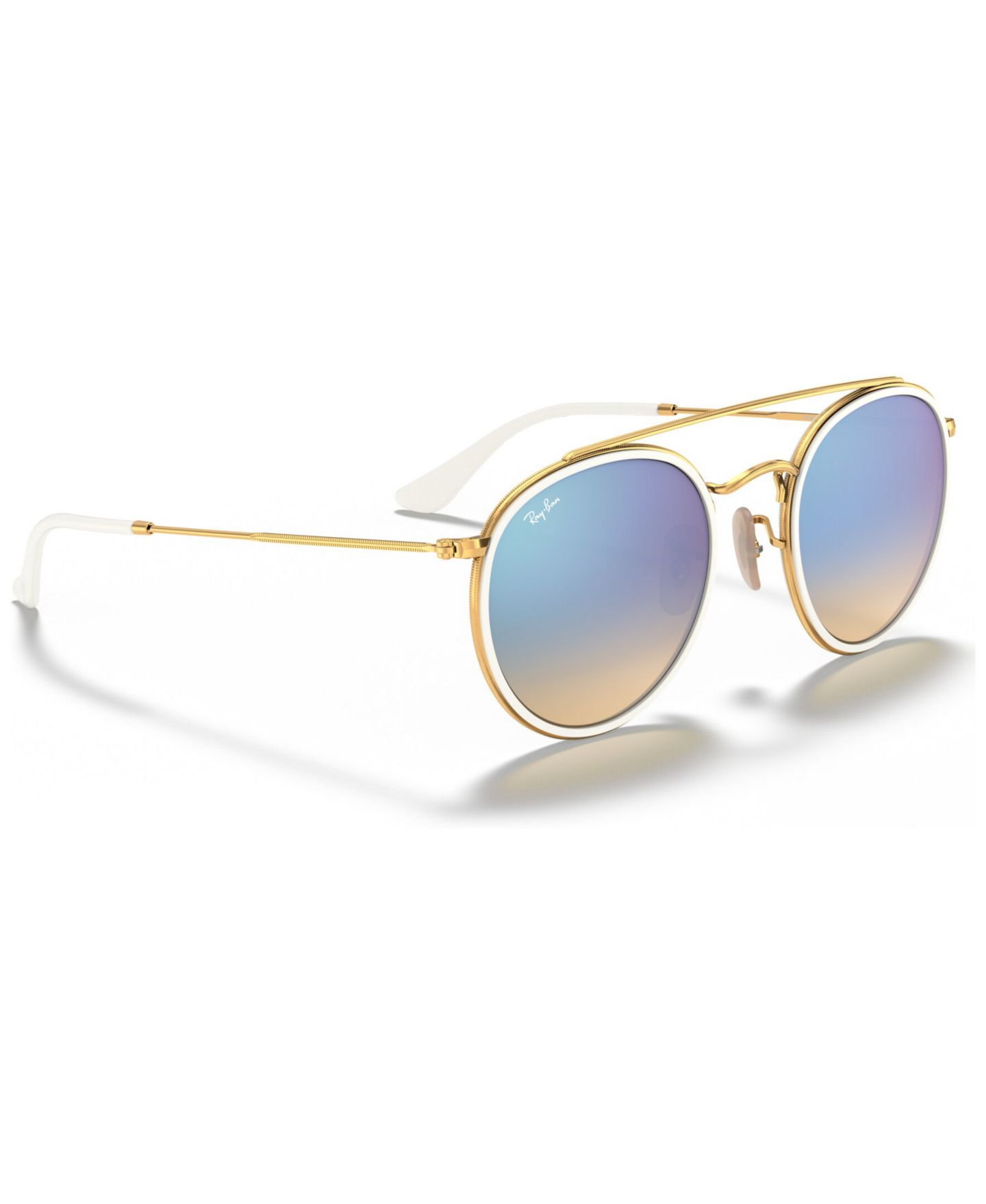Женские солнцезащитные очки Ray-Ban Sunglasses, RB3647N Round Double Bridge, цвет: Золотой / Синий — фото 3