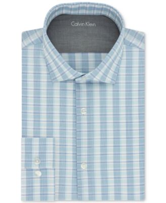 Calvin Klein - Men's X Extra-Slim Fit Stretch Blue Check Dress Shirt