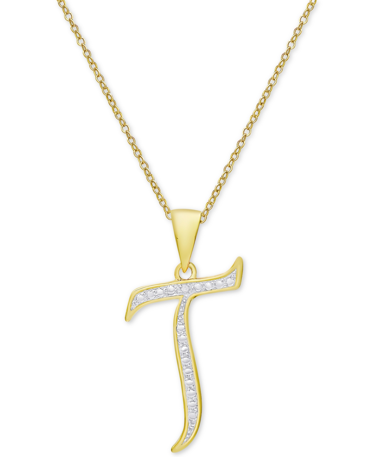 MACY'S DIAMOND ACCENT SCRIPT 18" INITIAL PENDANT NECKLACE IN SILVER PLATE, GOLD PLATE & ROSE GOLD PLATE 