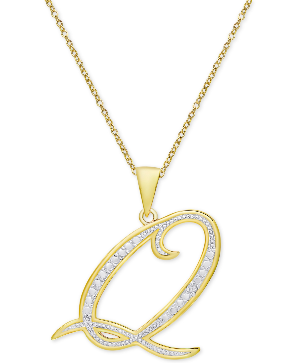 Diamond Accent Script 18 Initial Pendant Necklace In Silver Plate, Gold  Plate & Rose Gold Plate In Q,gold