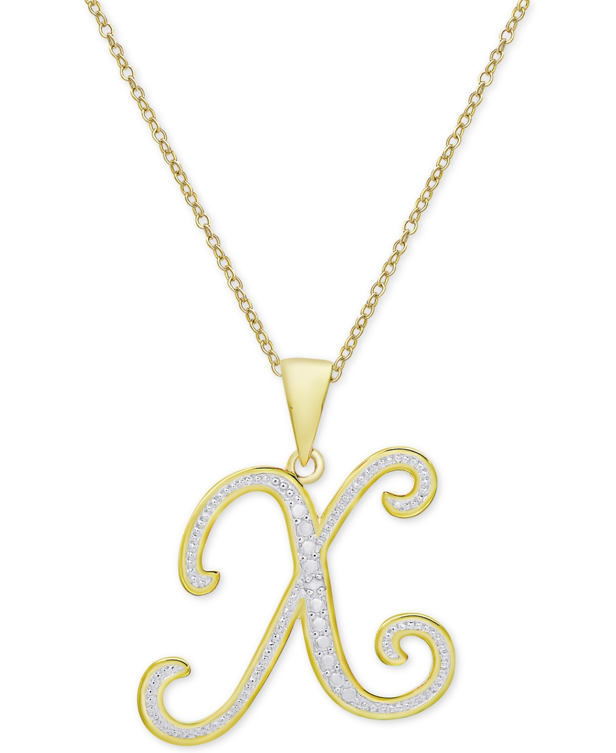 Macy's Diamond Accent Script 18" Initial Pendant Necklace In Silver Plate, Gold Plate & Rose Gold Plate In X,gold