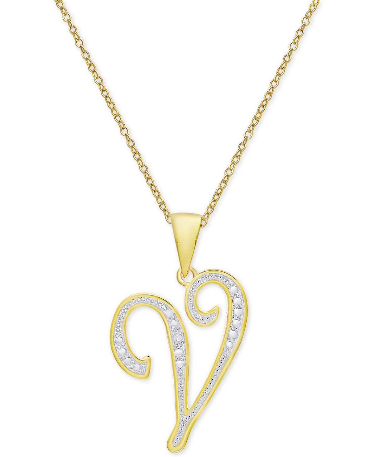 MACY'S DIAMOND ACCENT SCRIPT 18" INITIAL PENDANT NECKLACE IN SILVER PLATE, GOLD PLATE & ROSE GOLD PLATE 